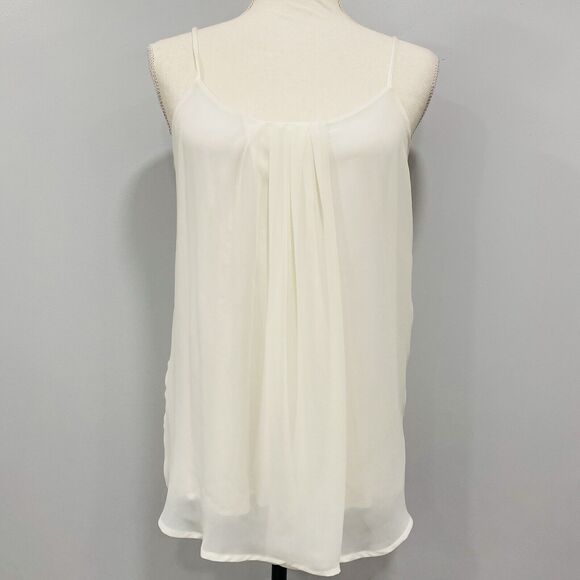 BANANA REPUBLIC L Ivory Gathered Cami Tank Top Silky Chiffon Chic Cottagecore - Picture 1 of 16